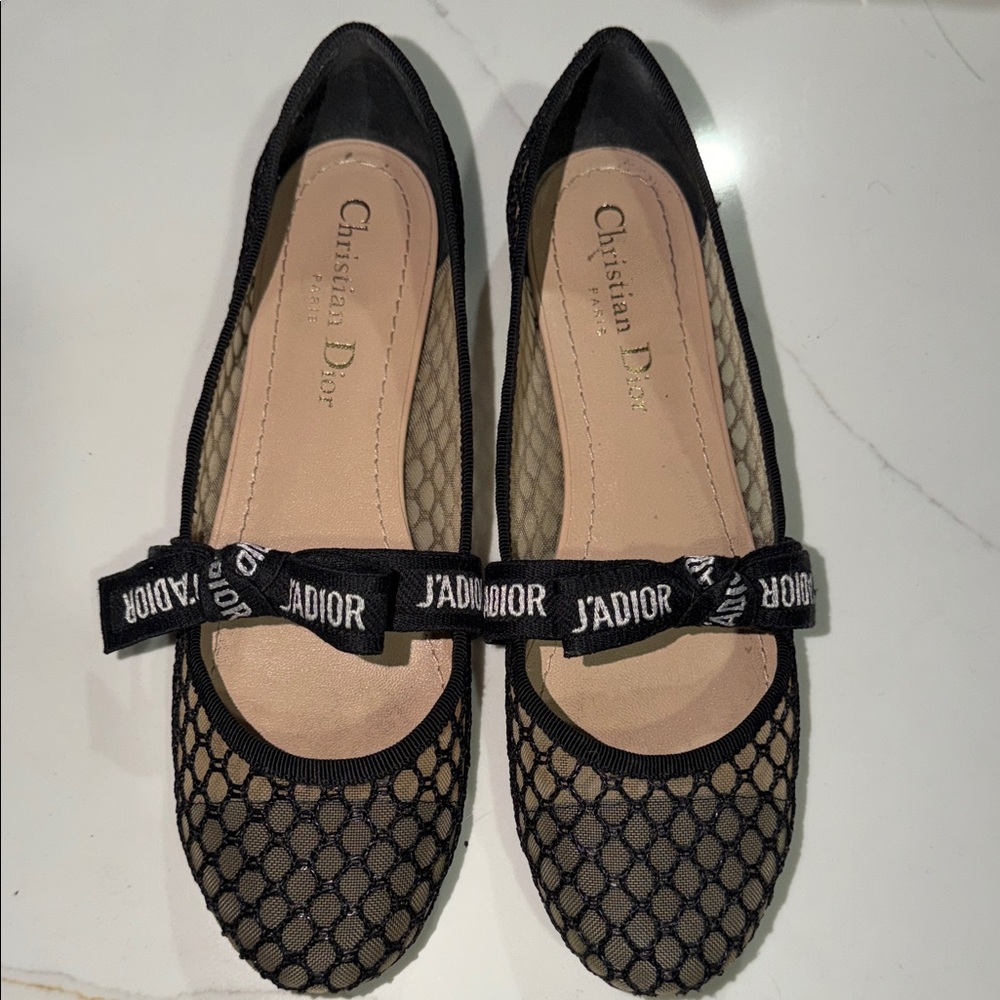 Dior Black Mesh Loafers with Bow